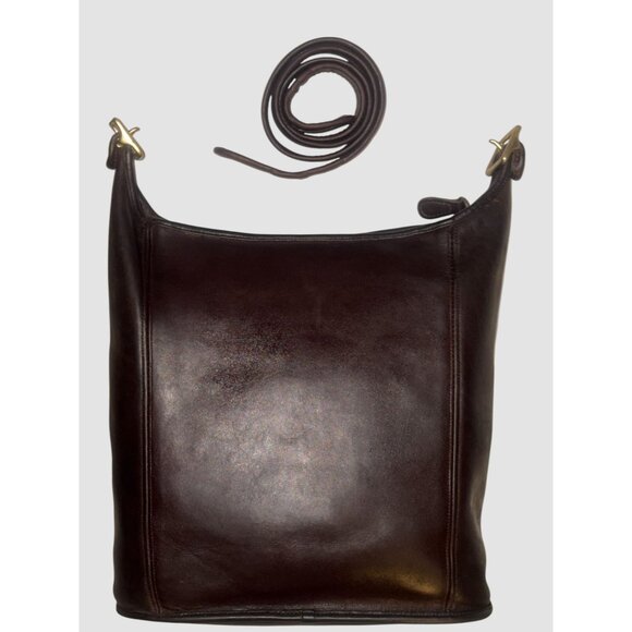 VTG Shoulder Bag Dark Brown Leather Convertible Duffle Purse Adjustable Strap - Picture 4 of 7